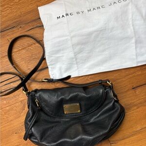 Marc by Marc Jacobs Black Pebbled Leather Crossbody with Gold Plaque